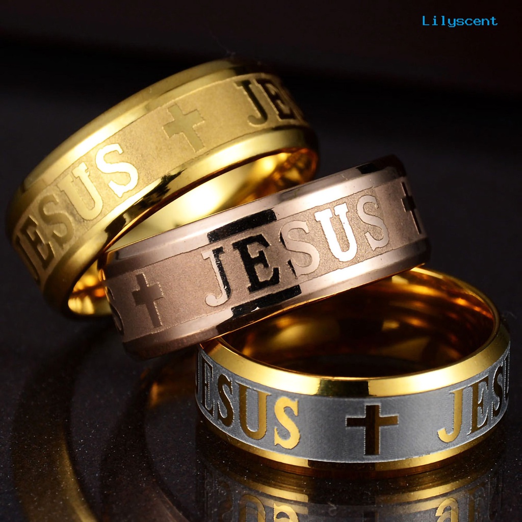 Ls Cincin Stainless Steel Motif Ukir Salib Yesus Untuk Pria / Wanita