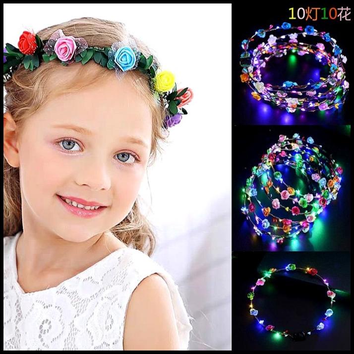 Bando Mahkota Bunga Princess Bando Anak Lampu Led Bandana Headband