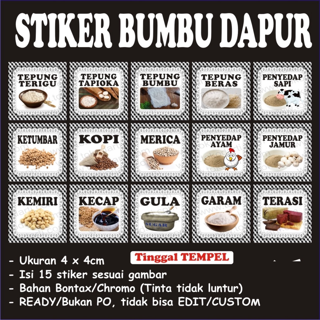 

STIKER BUMBU ISI 15 | LABEL BUMBU | NAMA BUMBU | ANEKA BUMBU 4X4