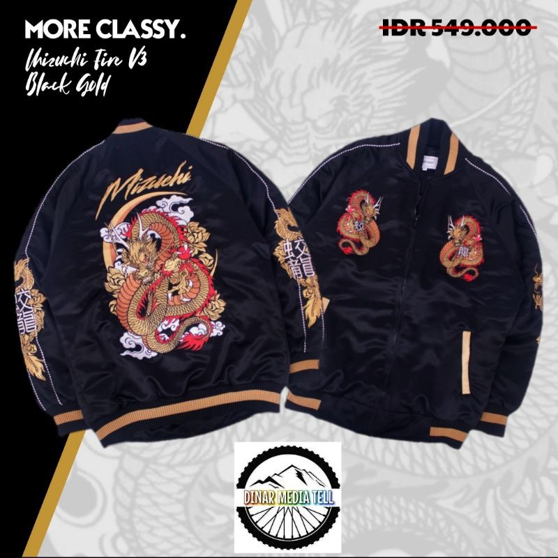 Sukajan Jepang Jaket Bomber Mizuchi Fire Black Full Bordir Depan Belakang Lengan