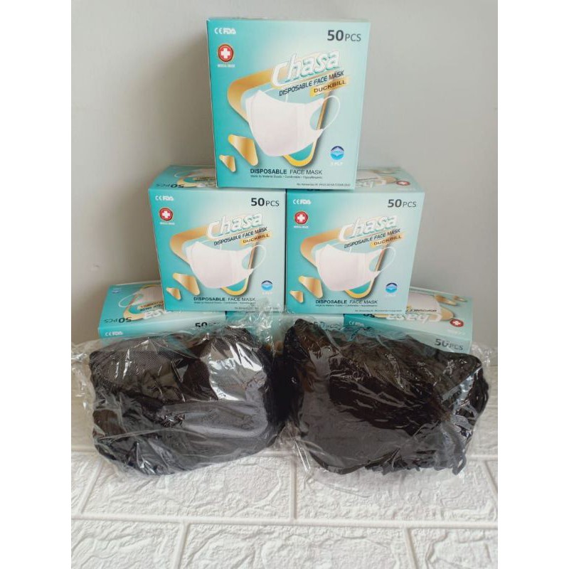 Masker Duckbill Garis Hidung Chasa Black isi 50 pcs Masker Medis Sensi