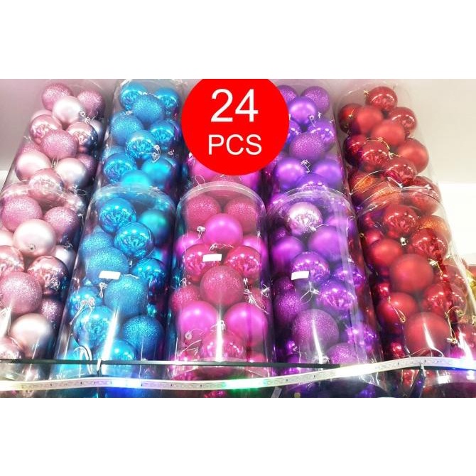 

[PROMO SPESIAL] HIASAN GANTUNG BOLA POHON NATAL 8 CM ISI 24 PCS MERAH UNGU PINK BIRU R