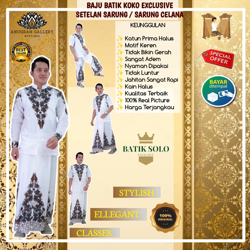 baju batik koko setelan sarung celana