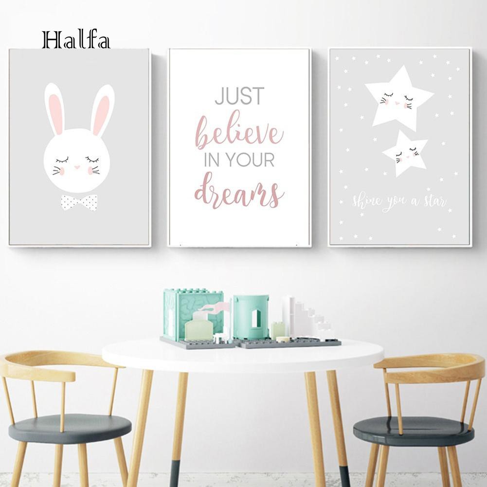 HL Lukisan Dengan Gambar Kartun Kelinci Dan Bintang Untuk Hiasan Dinding Kamar Anak