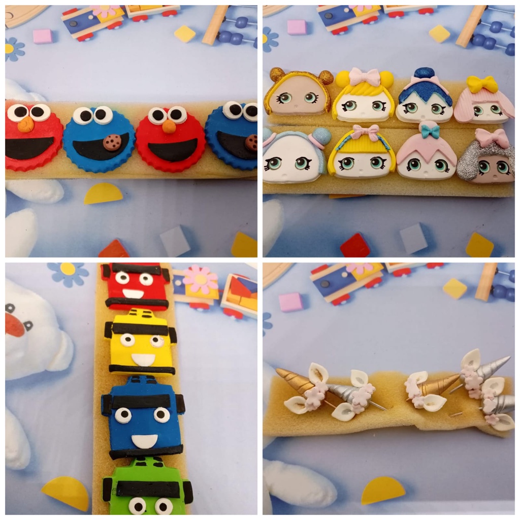 

GUMPASTE / SPRINKLE / HIASAN KUE TART / LOL / TAYO / UNICORN / ELMO MONSTER / HIASAN CAKE / CAKE TOPPER (1SET ISI 4PCS)