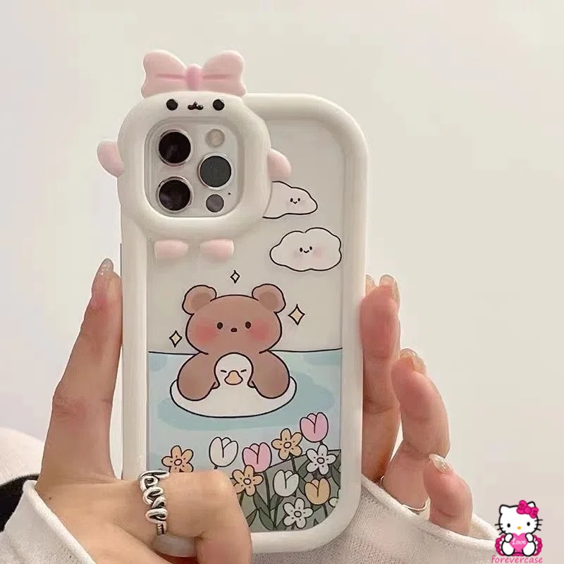 Soft Case Bumper Lensa Motif Kartun Beruang Berenang Untuk IPhone XR 7 8 Plus 13 11 12 Pro MAX X 6 6S Plus XS MAX SE 2020