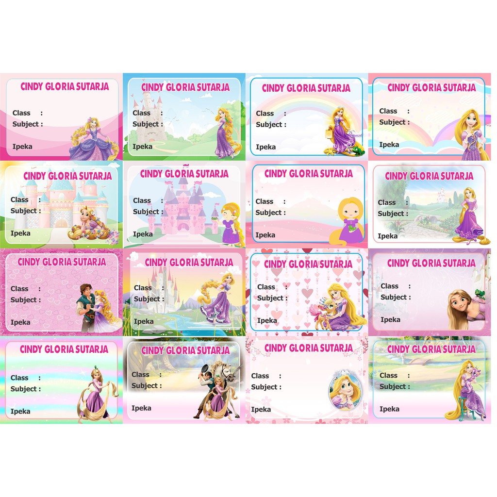 

Rapunzel Label stiker buku nama kelas mapel custom