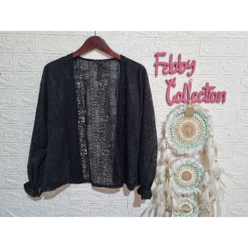 OUTER BROKAT KERUT// KARDIGAN BRUKAT // ATASAN BRUKAT KERUT // KARDIGAN OVERSIZE-Hitam