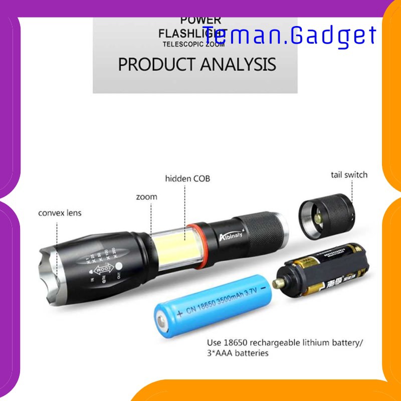 TG-IE177 TaffLED Paket Senter LED Torch Cree XM-L T6 + Charger + Box - E17 COB