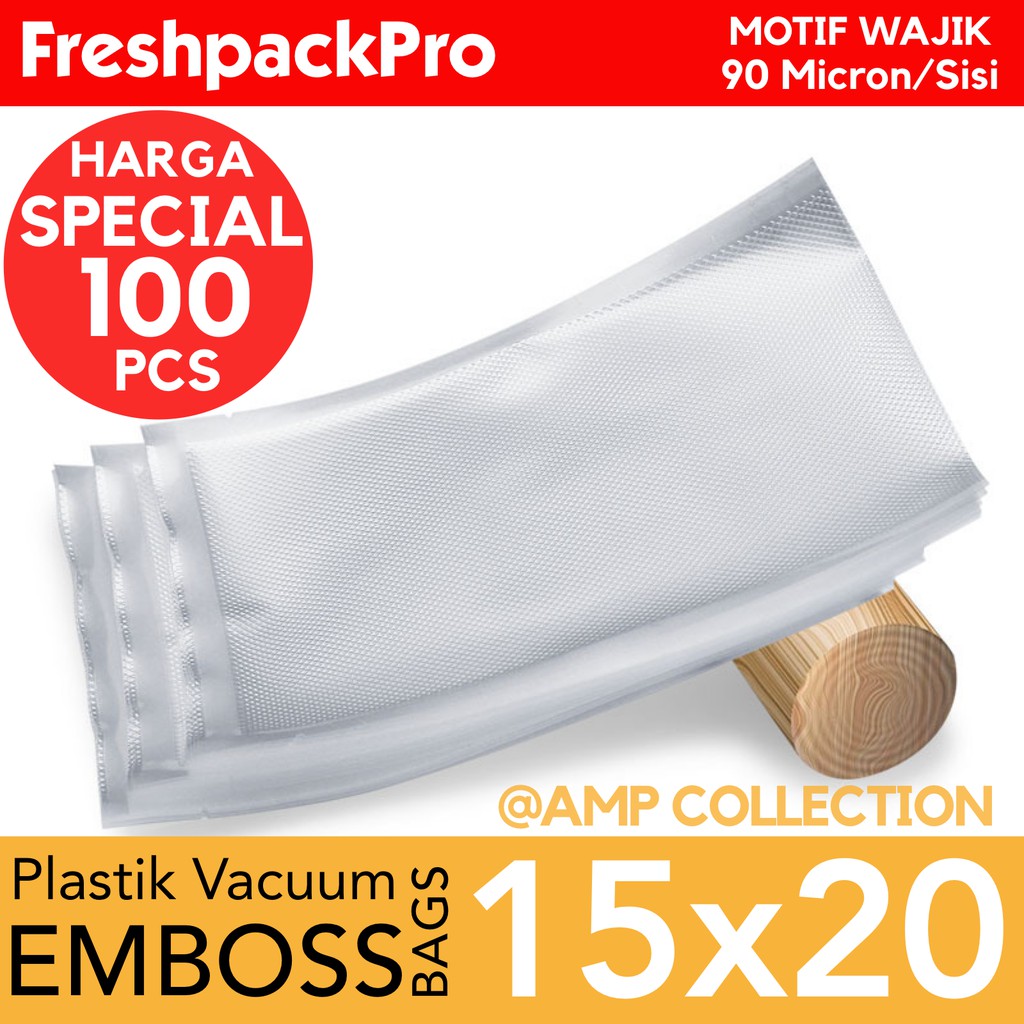 FreshpackPro 15CM X 20CM Plastik Vacum / Vacuum Sealer Packing Bag Embos / Embossed Food Grade 100Pcs