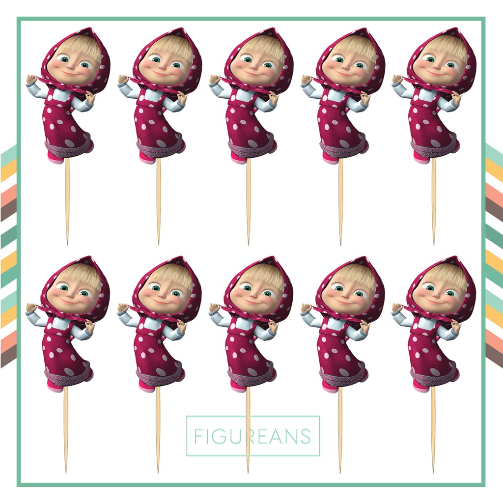 GROSIR PERLENGKAPAN PESTA MASHA BEAR CUP CAKE TOPPER HIASAN KUE ULANG TAHUN