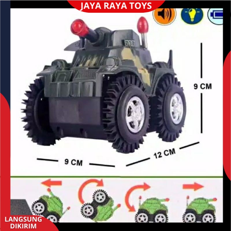 Mainan Anak Mobilan Baterai Tank Army Jungkir Balik Typing Tumbling Car Model Terbaru SNI
