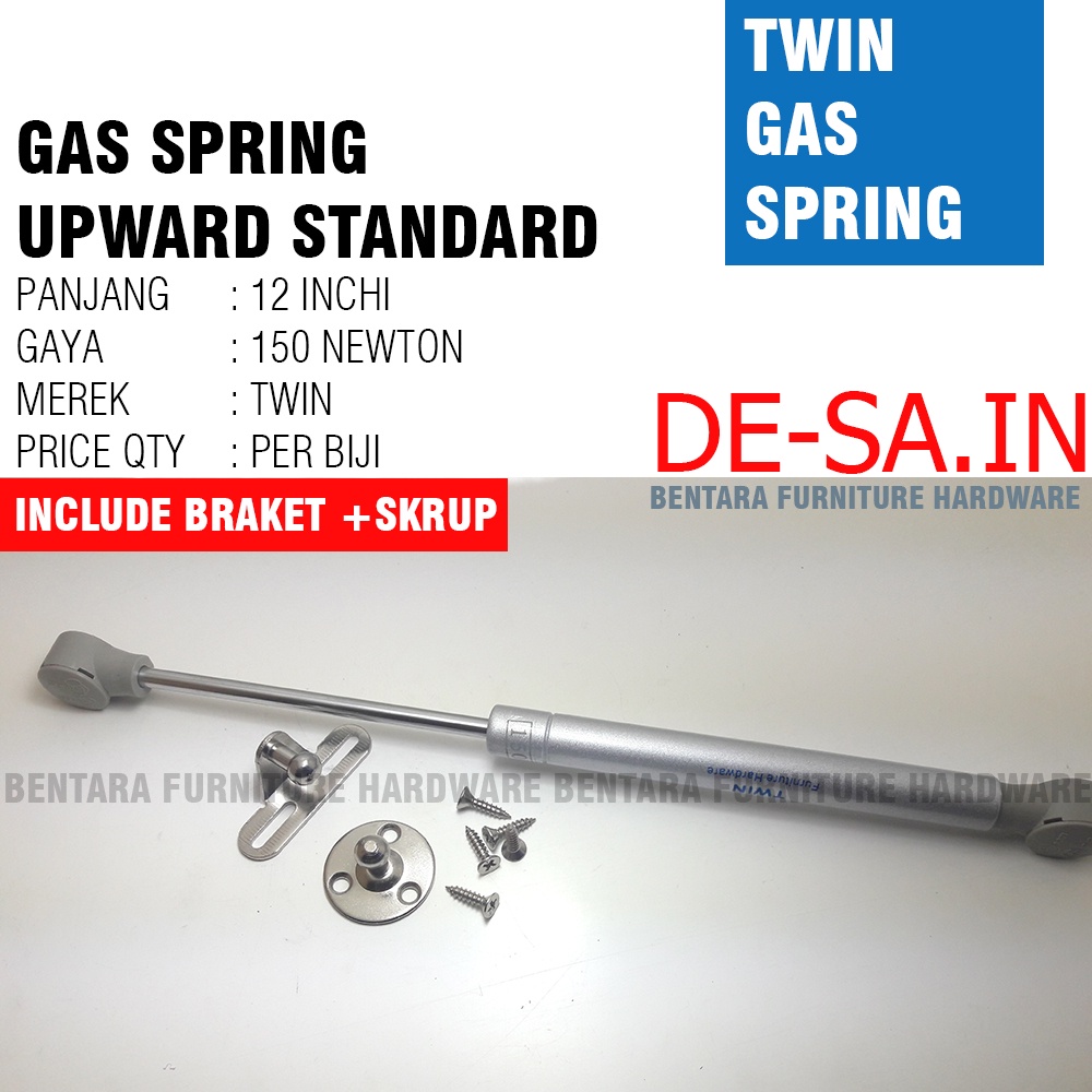 Twin 12 Inchi x 150 Newton Gas Spring Hidrolik - Upward Hidrolik Pintu Kabinet