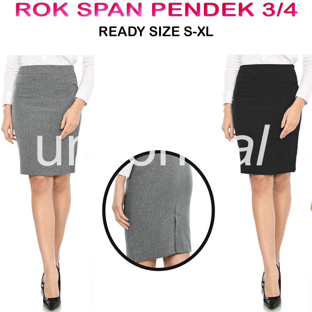 Rok Mini Wanita Atas Lutut 3/4 / Span Rajut Premium KOREA Kantor Pendek Paha Pensil / Sepan Hitam Abu S M L XL / Pakaian Kerja Wanita Formal / Pencil Short Skirt Premium Untuk Kuliah / Anak Sma Smk / Kantoran / Perempuan / Cewe Sexy / Belah Belakang