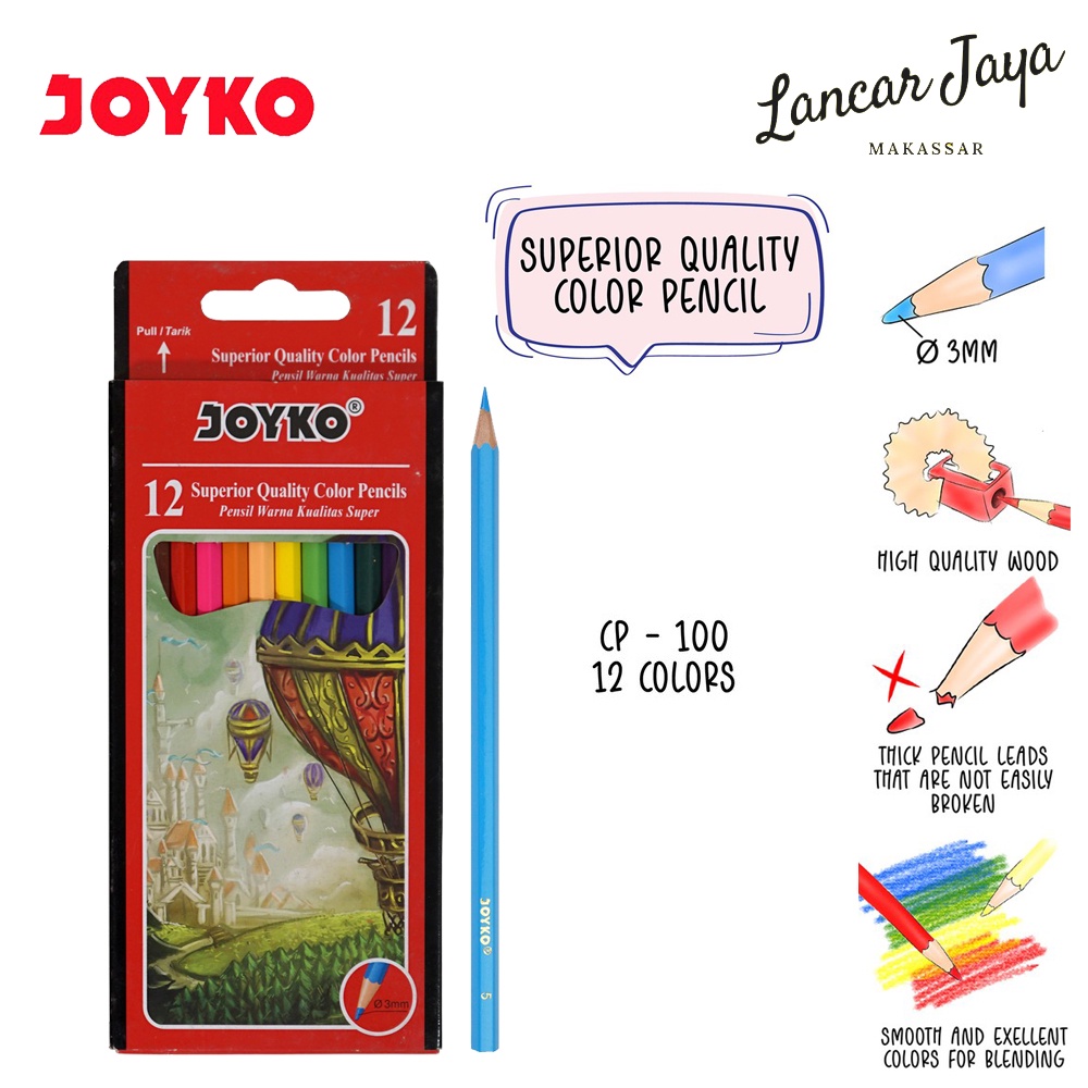 

Pensil Warna Superior Quality Color Pencils Joyko CP-100 12 Colours