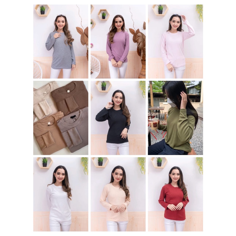 QR - ZEC OOTD Kaos Lengan Panjang / Kaos Wanita Oversize Rib Lengan Panjang XL / Kaos Jumbo / Kaos O