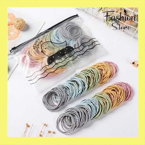 Ikat Karet Rambut 100pcs Warna Polos Gaya Korea / Ikat Rambut Elastis Hair Ties Grosir FS