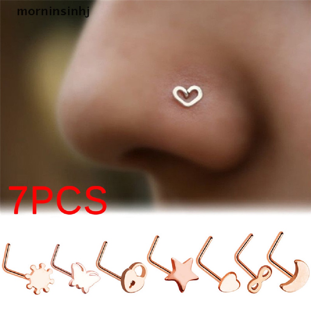 Mornin 7pcs Anting Tindik Hidungtubuh Bahan Surgical Steel Desain Bintanghati Untuk Wanita