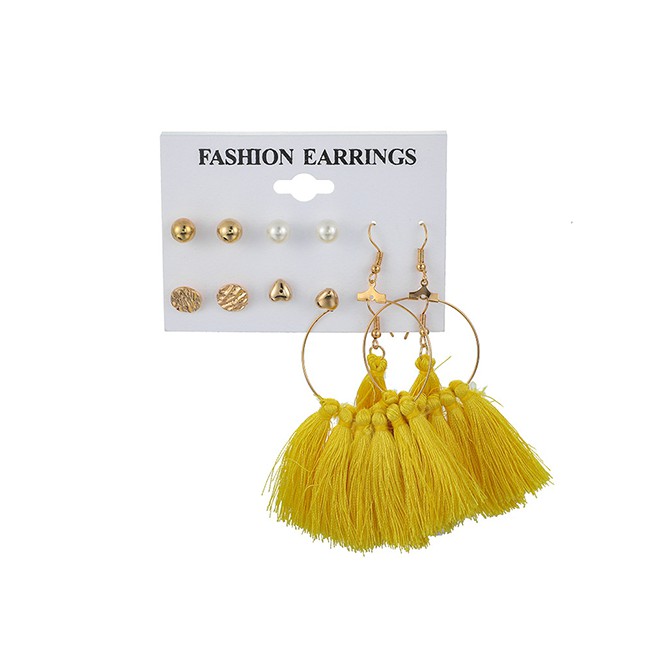 LRC Anting Tusuk Fashion Gold Love Pearl Fan Flare Earrings 6 Pairs F69224