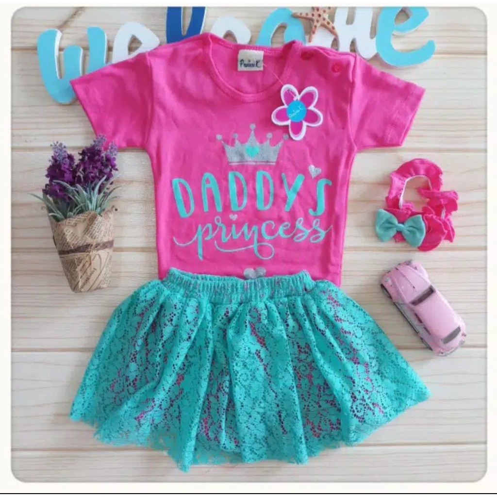 Baju setelan jumper rok bandana anak perempuan fashion bayi cewek baby girl murah -dad