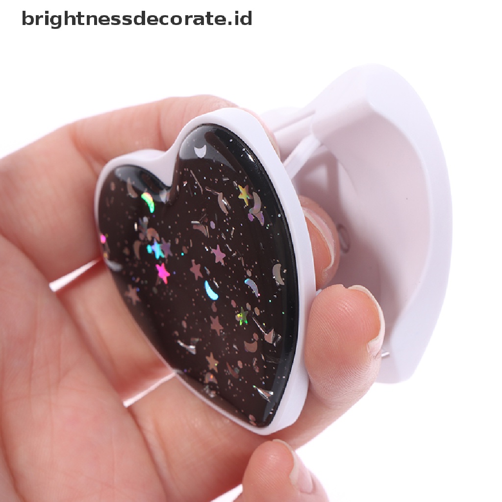 (Birth) Stand Holder / Dudukan Ponsel Universal Desain Hati + Glitter Dapat Dilipat