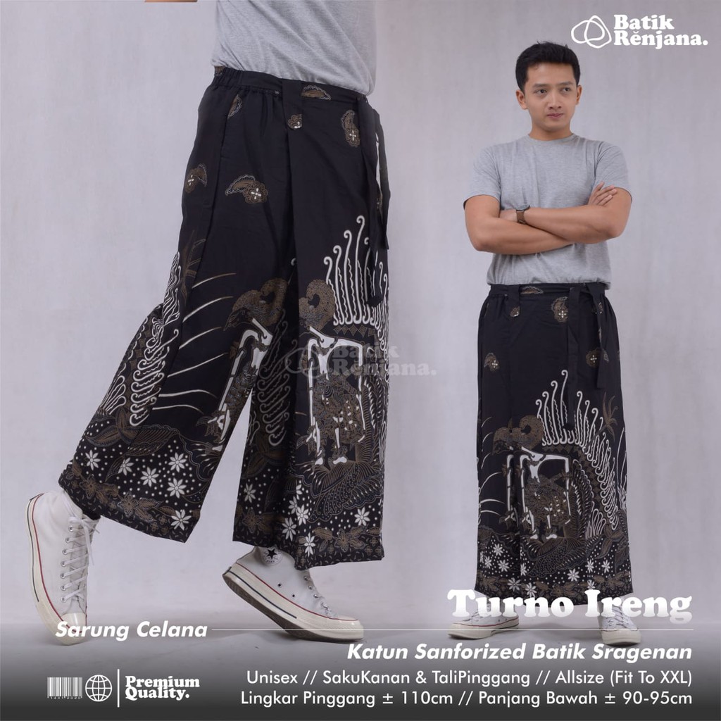 TURNO IRENG Sarung Celana Batik Pria Cowok Dewasa Premium Motif Batik Lebaran Asli Solo RENJANA