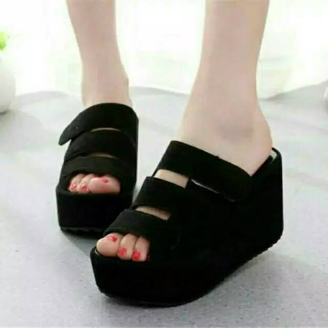 WEDGES SELOP WANITA SANDAL SANTAI TINGGI 10CM PREPET SUEDE SENDAL PESTA MAIN MALL IMPORT GUCCI