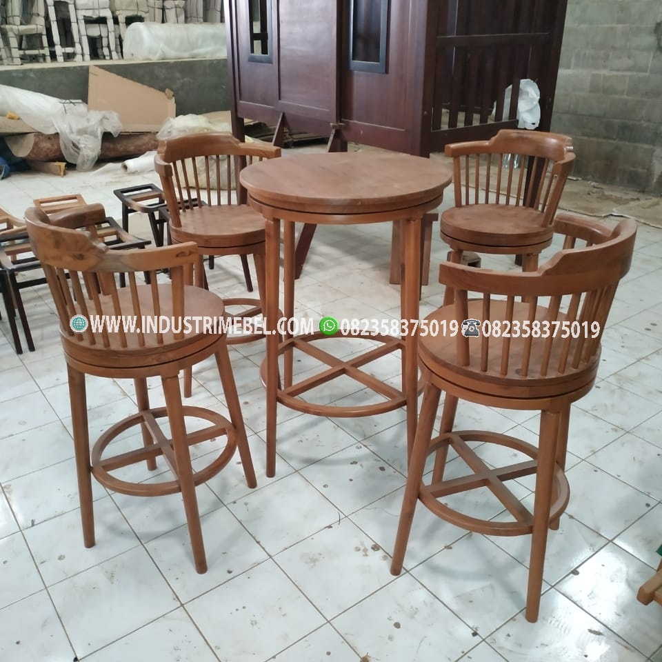 Set Meja Makan Bar - Kursi Cafe Bar Putar Jati Jepara Minimalis