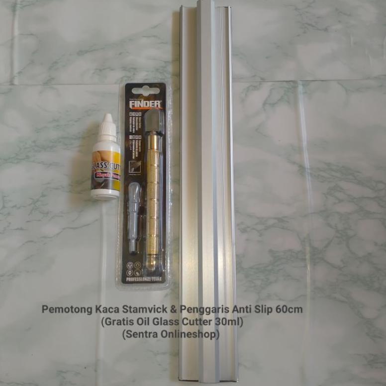 

[PRODUK ZGGjk] Pemotong Kaca Merk Finder & 60cm Penggaris Anti Slip(Paket 2 in 1) 0QI