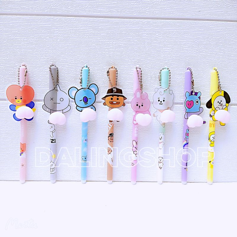Dalingshop / PULPEN GEL BT21 + GANTUNGAN UNIK LUCU BT21 / PEN BT21 / PEN SQUID GAME + GANTUNGAN BONEKA GOYANG  / PULPEN SQUID GAME-1