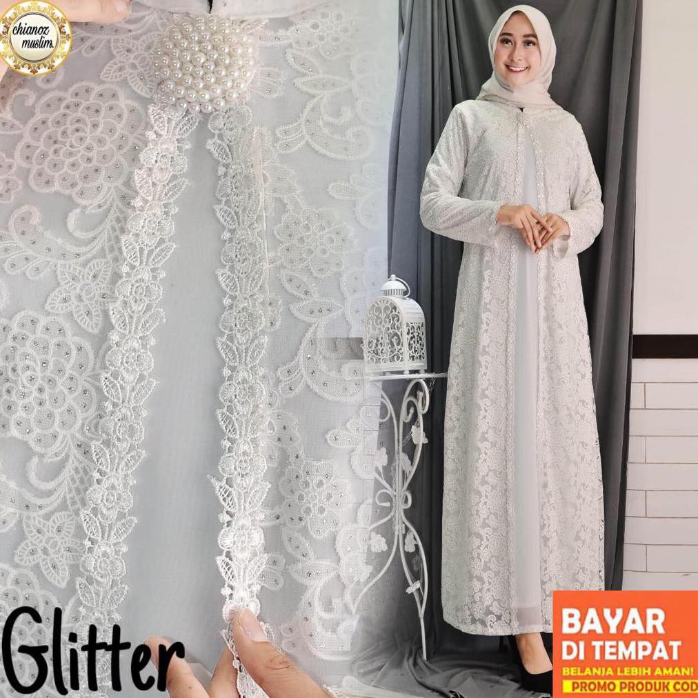 BISA BAYAR DI TEMPAT CHIANOZ Gamis FULL BRUKAT Putih Jumbo / Busana Muslim / Syari Lebaran Haji