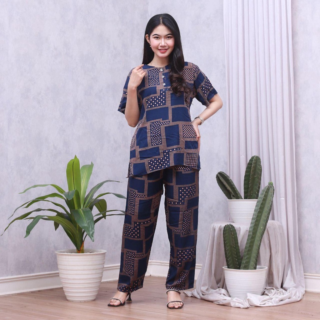 Setelan CP ANDIN Setelan Tyedye Batik Piyama Batik Baju Tidur Dater Cantik-RACHEL NAVY