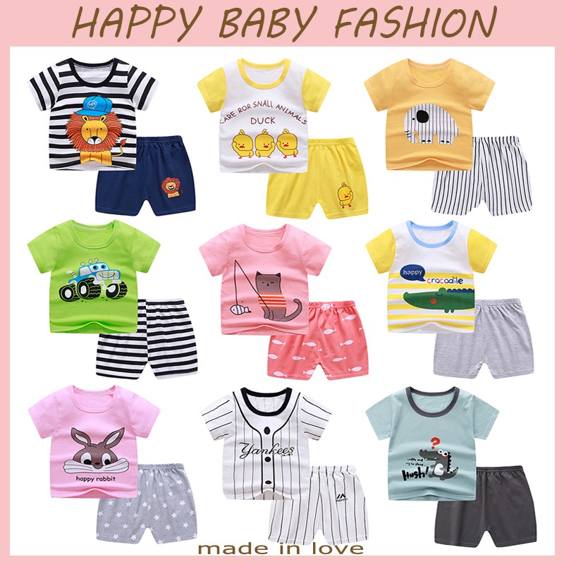 【Happy Baby】0-4 Tahun DT003 SETELAN ANAK Baju Kaos + Celana Pendek