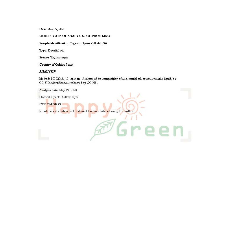 Happy Green ORGANIC Thyme Spain Essential Oil - Minyak Timi Thymus vulgaris