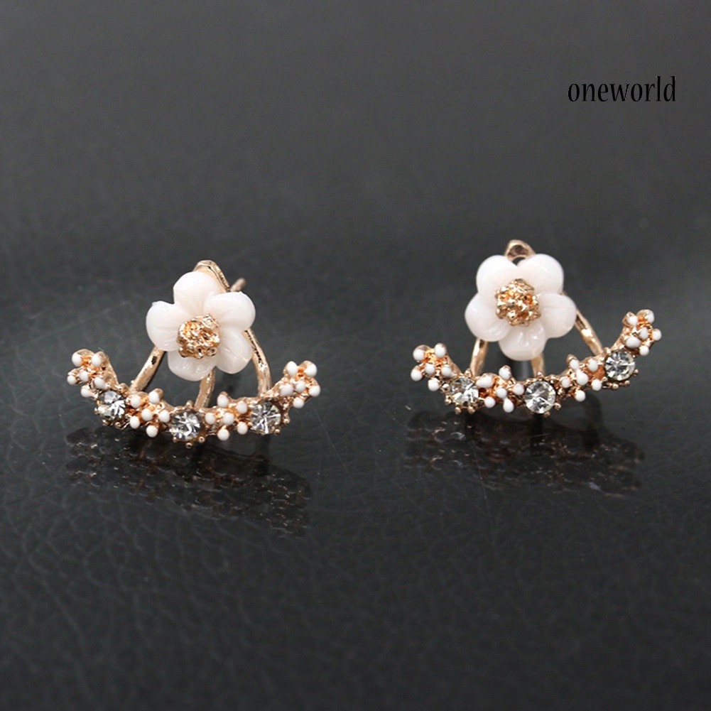 OW@ Women Fashion Rhinestone Inlaid Daisy Stud Earrings Ear Jacket Jewelry Gift