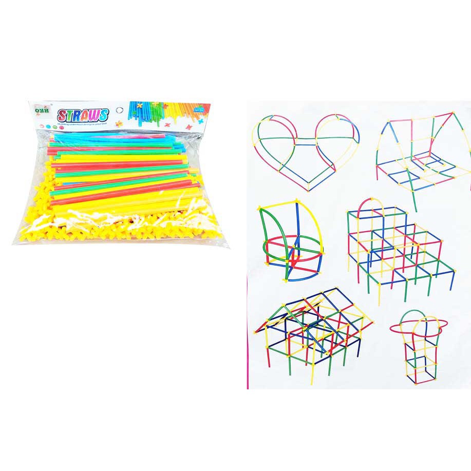 DIY BLOCKS PANJANG STRAW Mainan Edukasi Anak - Magic Straws Building Block