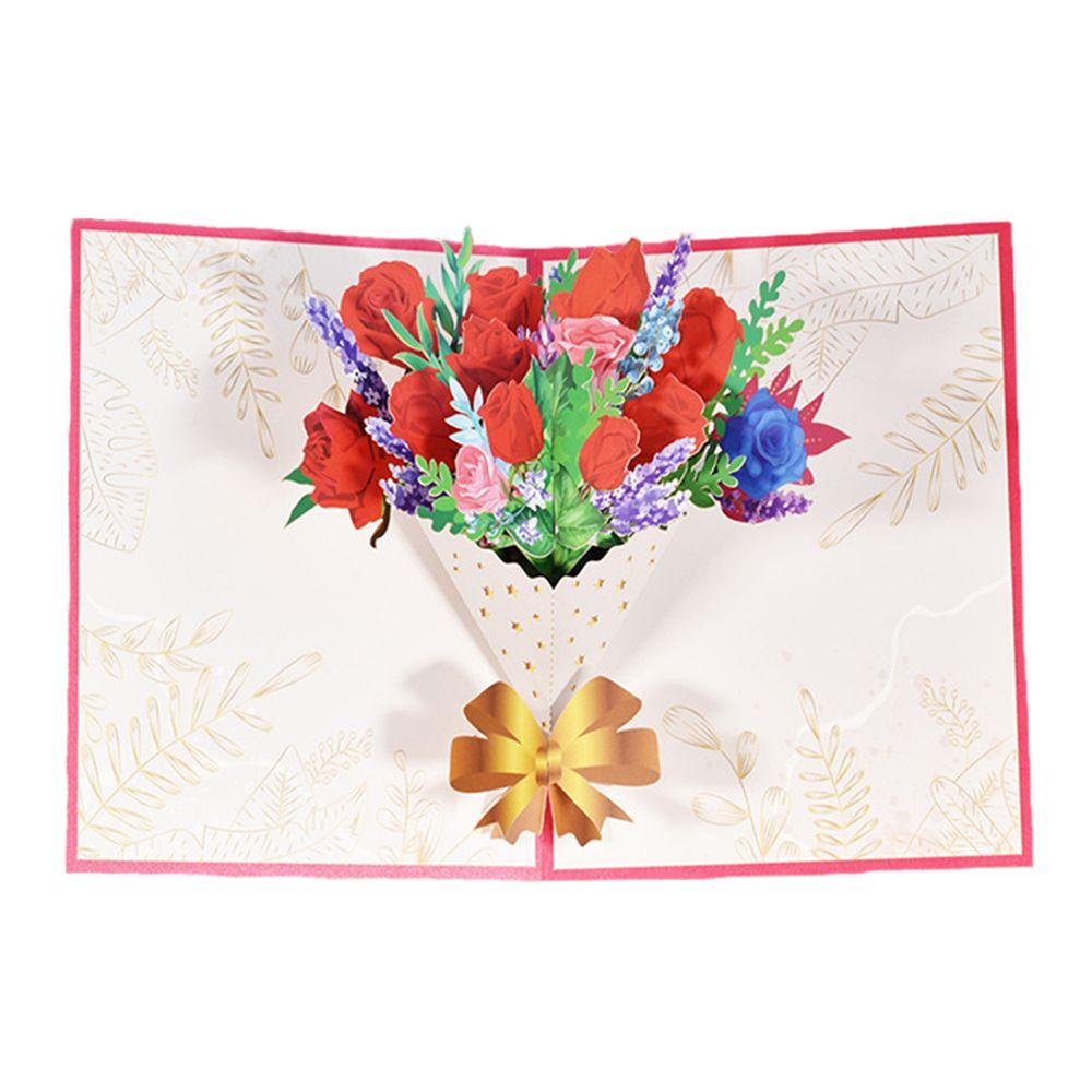 R-flower Mother's Day Greeting card Patung Kertas Undangan Buket Mawar Bunga Kartu Berkat Dengan Amplop Greeting Gift card