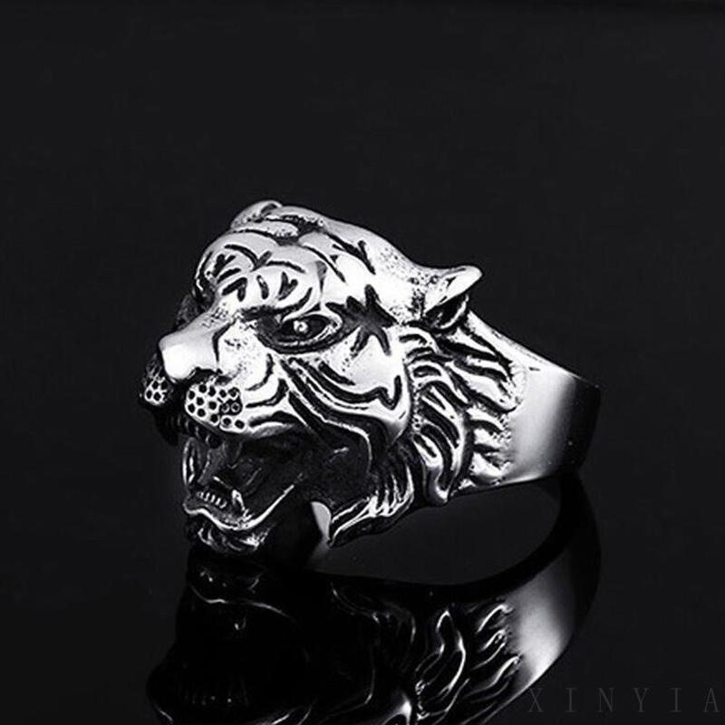 Cincin Desain Kepala Harimau Gaya Retro Untuk Pria