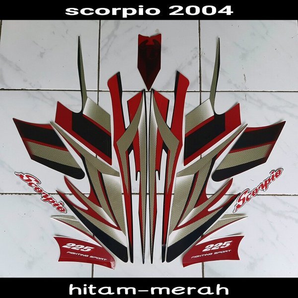 Stiker motor scorpio 2004 hitam-merah