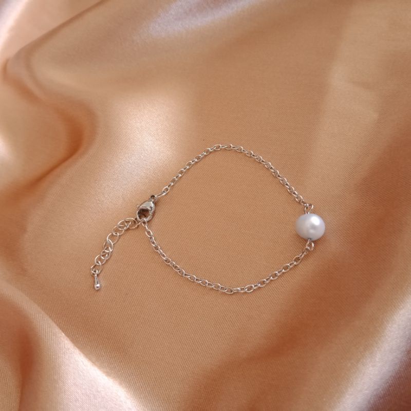 Gelang titanium mutiara air tawar asli lombok // perhiasan // gelang