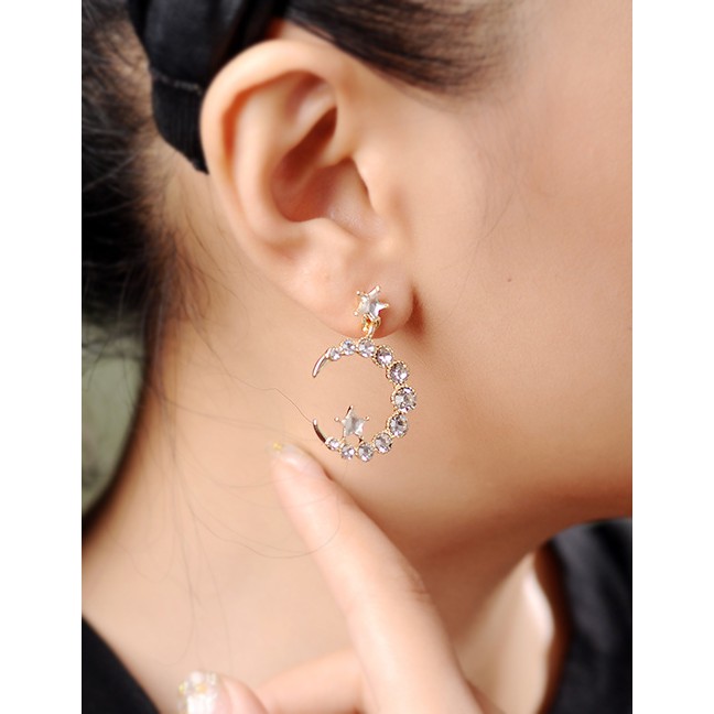 LRC Anting Tusuk Fashion Platinum S925 Sterling Silver With Diamond Star Earrings F89203