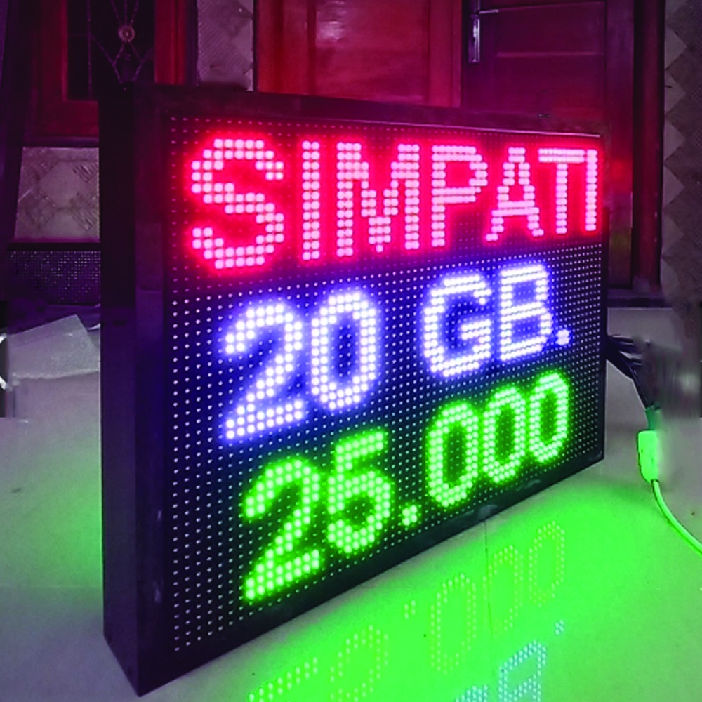 Running text outdoor 2 sisi/ depan belakang/ dobel shild 3 baris 70 cm x 50 cm (panjang x tinggi)