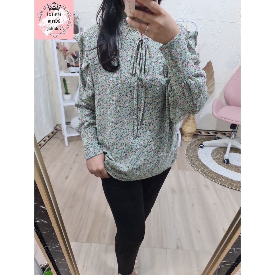 ISTANA MODE JAKARTA Valensa Jumbo baju atasan wanita terbaru blouse korean style blouse wanita lengan panjang-HIJAU