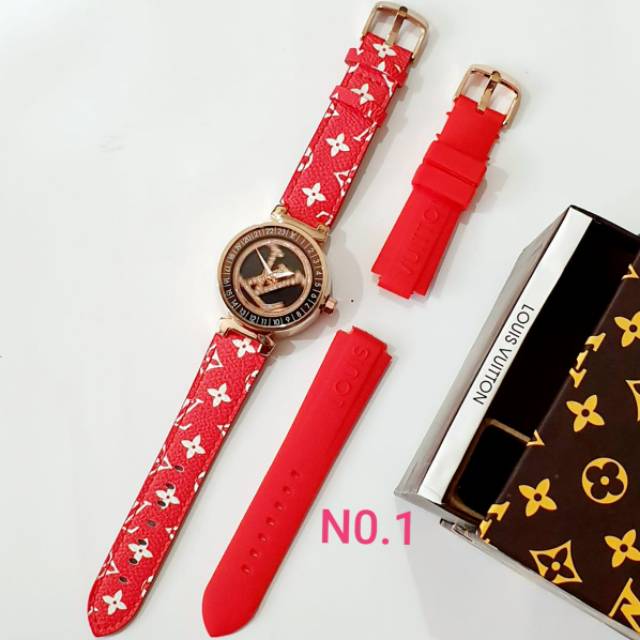 JAM TANGAN WANITA LOUIS VUITTON LV106M PLUG BISA BERPUTAR FREE 1 TALI KARET