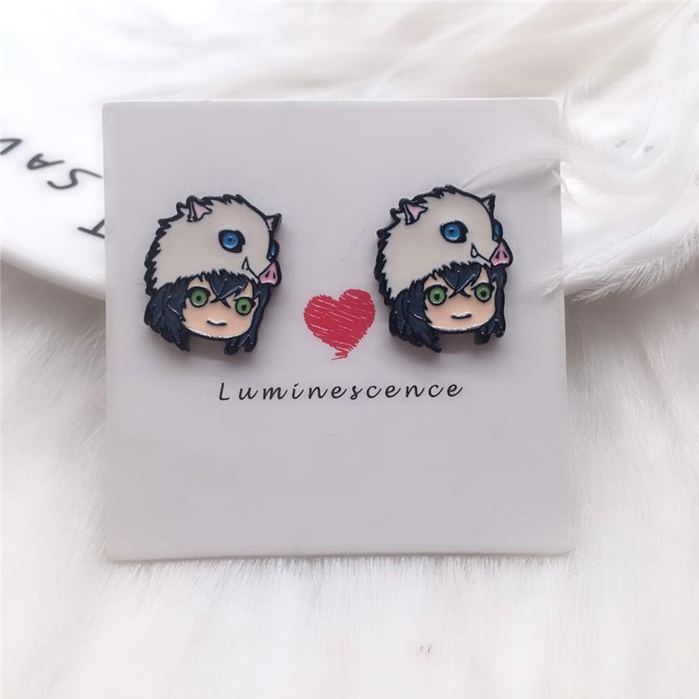 Anting Stud Desain Kartun Anime Demon Slayer Kimetsu No Yaiba Kamado Tanjirou Nezuko Bahan Akrilik Logam Gaya Jepang Untuk Cosplay