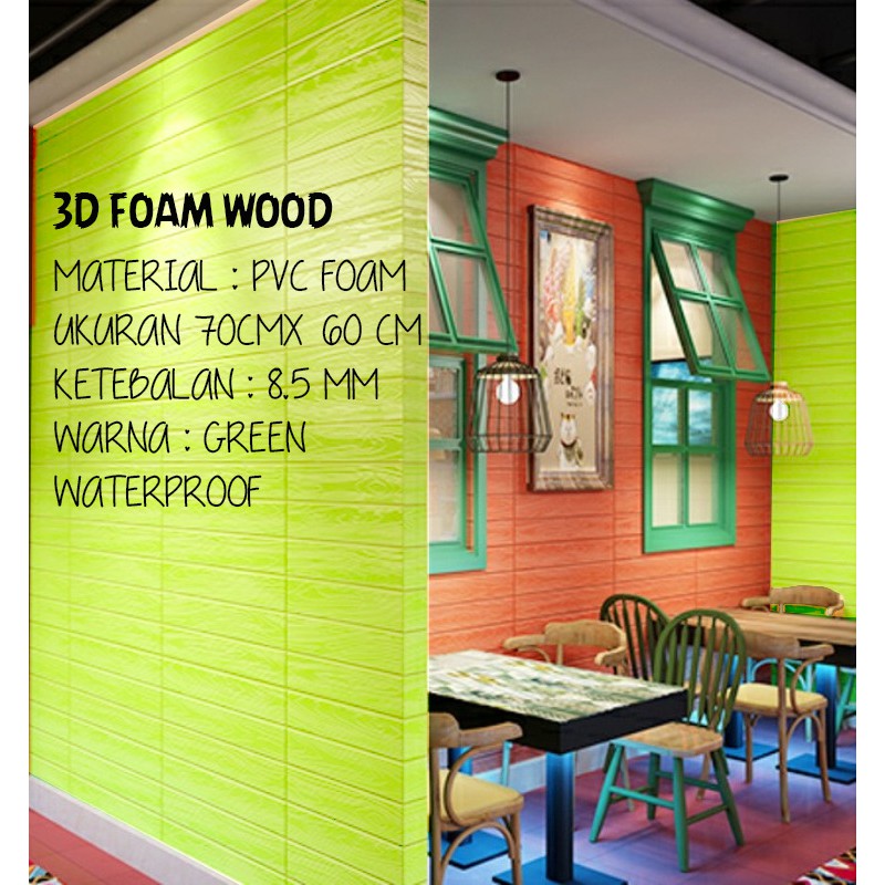 3D FOAM WOOD BATA FOAM WARNA HIJAU UKURAN 70CM X 60CM