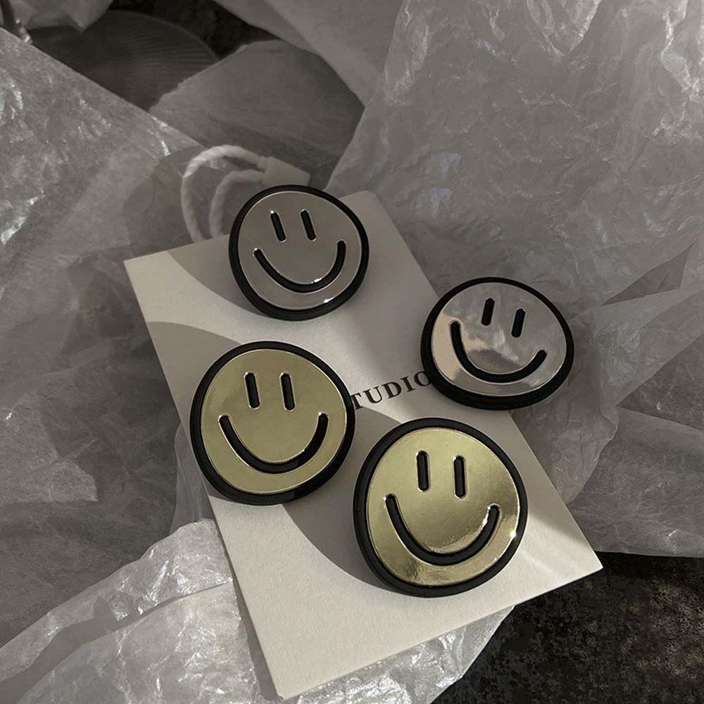 [Elegan] Smiley Face Earring Kepribadian Lucu Wanita Resin Metalik Minimalis Gaya Korea Earrings