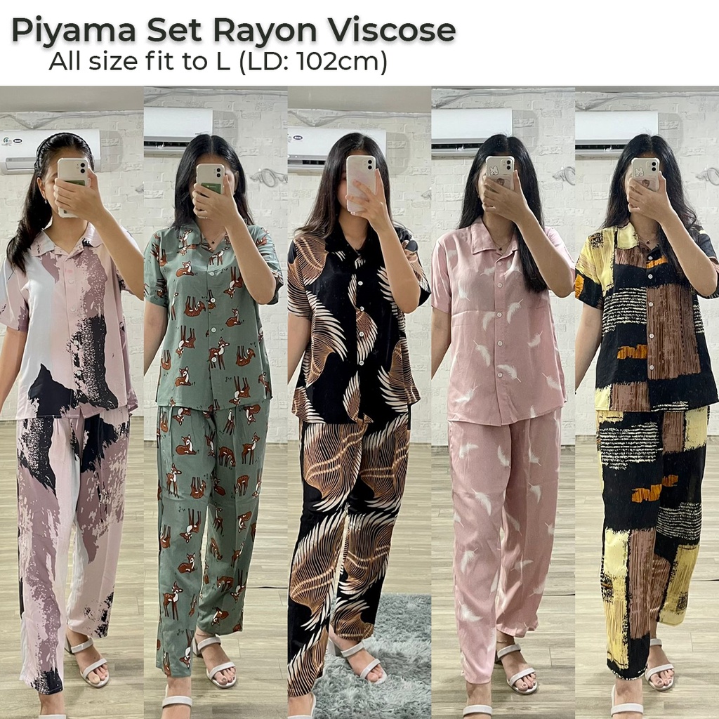 Piyama set Rayon Wanita / Setelan Piyama Wanita Motif / Piyama Rayon Viscose /  Piyama Motif Rayon Viscose Premium Termurah /Piyama Wanita Dewasa / Pajamas / Baju Tidur Wanita / Piyama setelan rayon viscose  (COD)-3