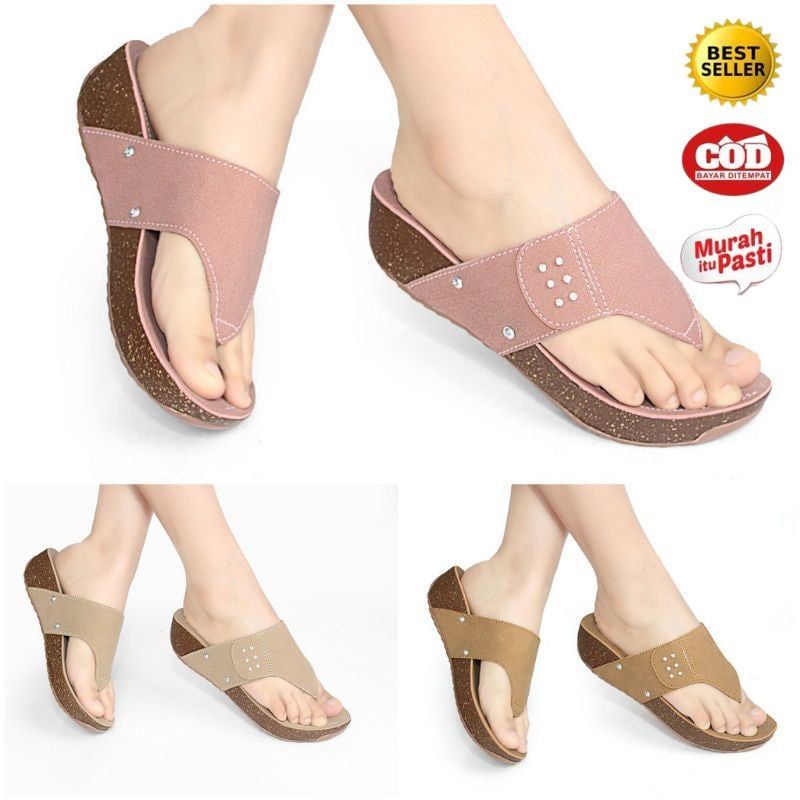 Sandal Sendal Wedges Jepit Wanita Perempuan Hak Tinggi Casual Kulit Sintetis Murah SED