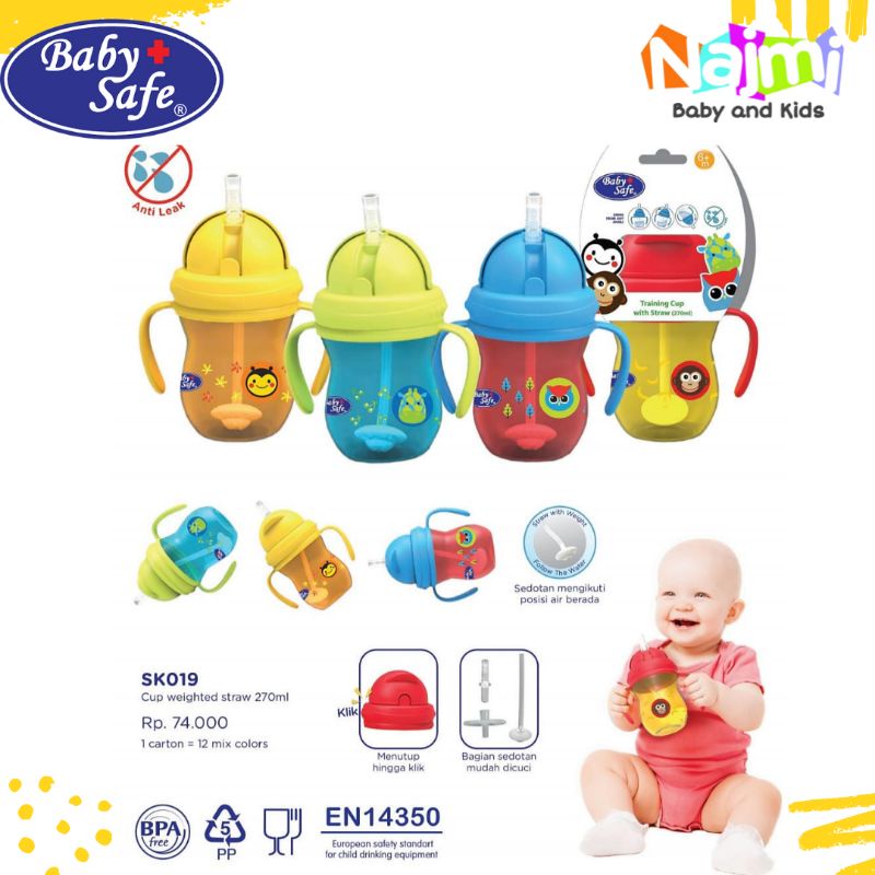 SK019 Baby Safe Training Cup With Straw 270ml / Botol Minum Sedotan Anak Bayi Babysafe 270 ml